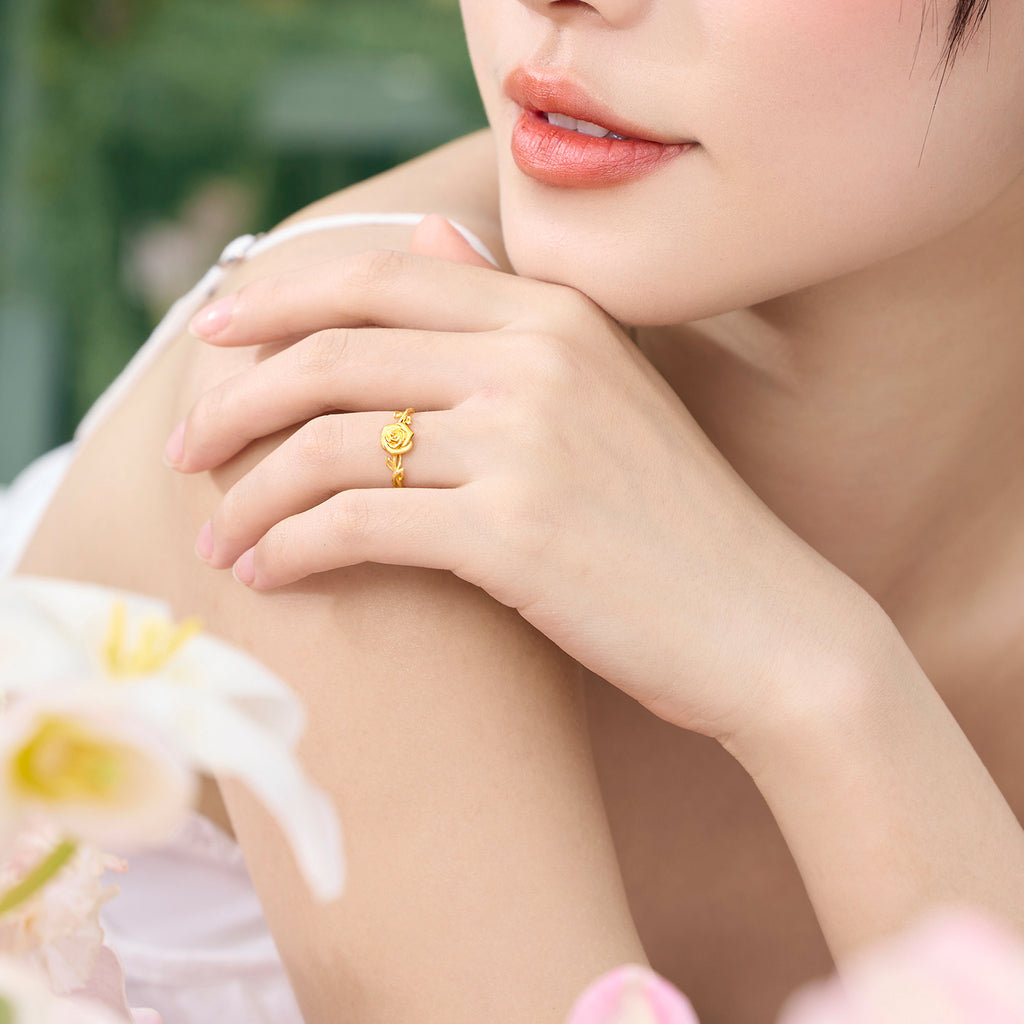 “Dream in the Garden” 999 24K Gold Ring Flower 2.23-2.65g A0115066