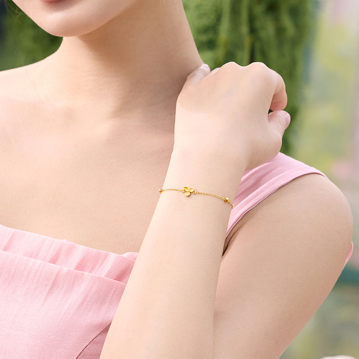 “Dream in the Garden” 999 24K Gold Chain Bracelet Flower 1.8-2.1g A0715104