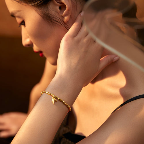 "Antiquity Gold" 999.9 24K Gold Beaded Bracelet Bamboo 11.5-12.5g A1911403