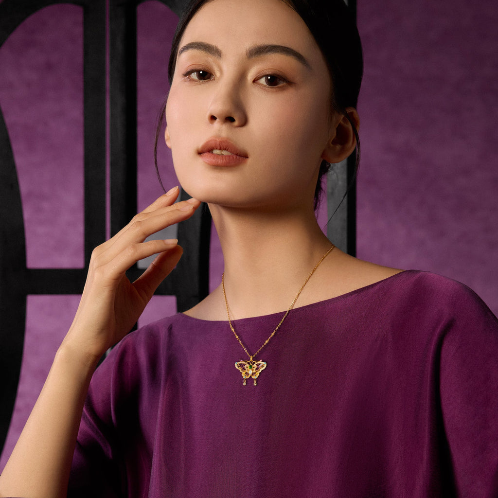 "Chinese Culture Collection - Dan Qing"999 24K Gold Pendant Necklace 0.0025ct2*3mm3*4mm Butterfly 13-16g W0649933