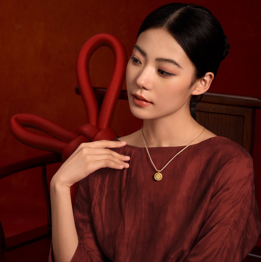 "Jiuhua Mountain" 24K Gold Diamond Ruby Rotatable Mandala Round Pendant 0.0036ct W0454045