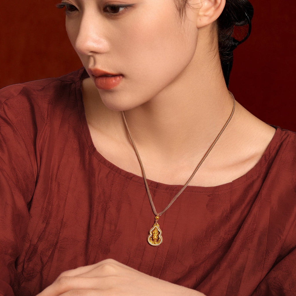 'Jiuhua Mountain' 999.9 24K Gold Pendant Necklace Diamond Vajra V0415274