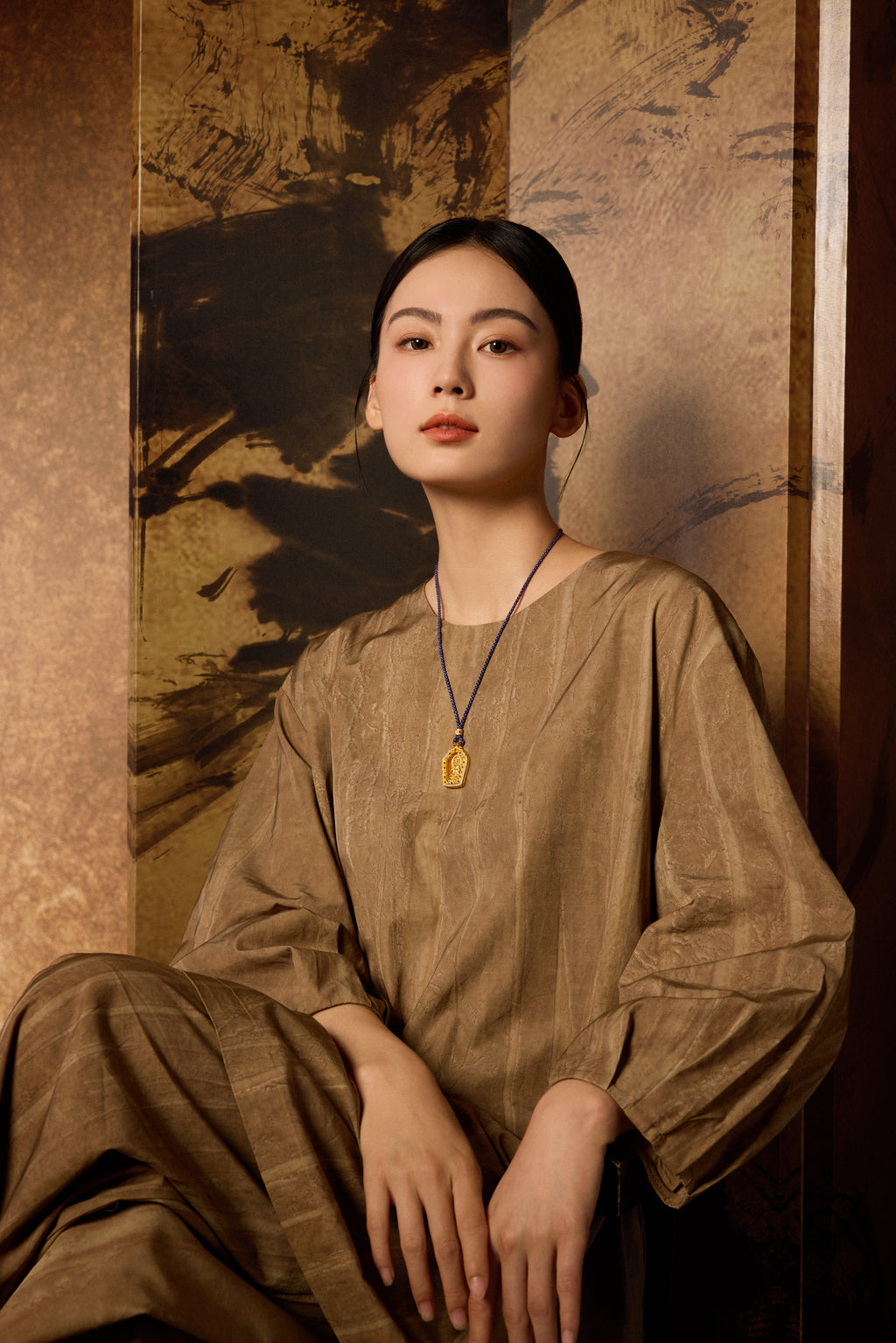 "Chinese Culture Collection - Dan Qing" 24K Gold Pendant Braided Rope Diamond 0.0032ct Crystal 16.6*25.6*0.7mm   Buddha 34.5-39.5g W0436616