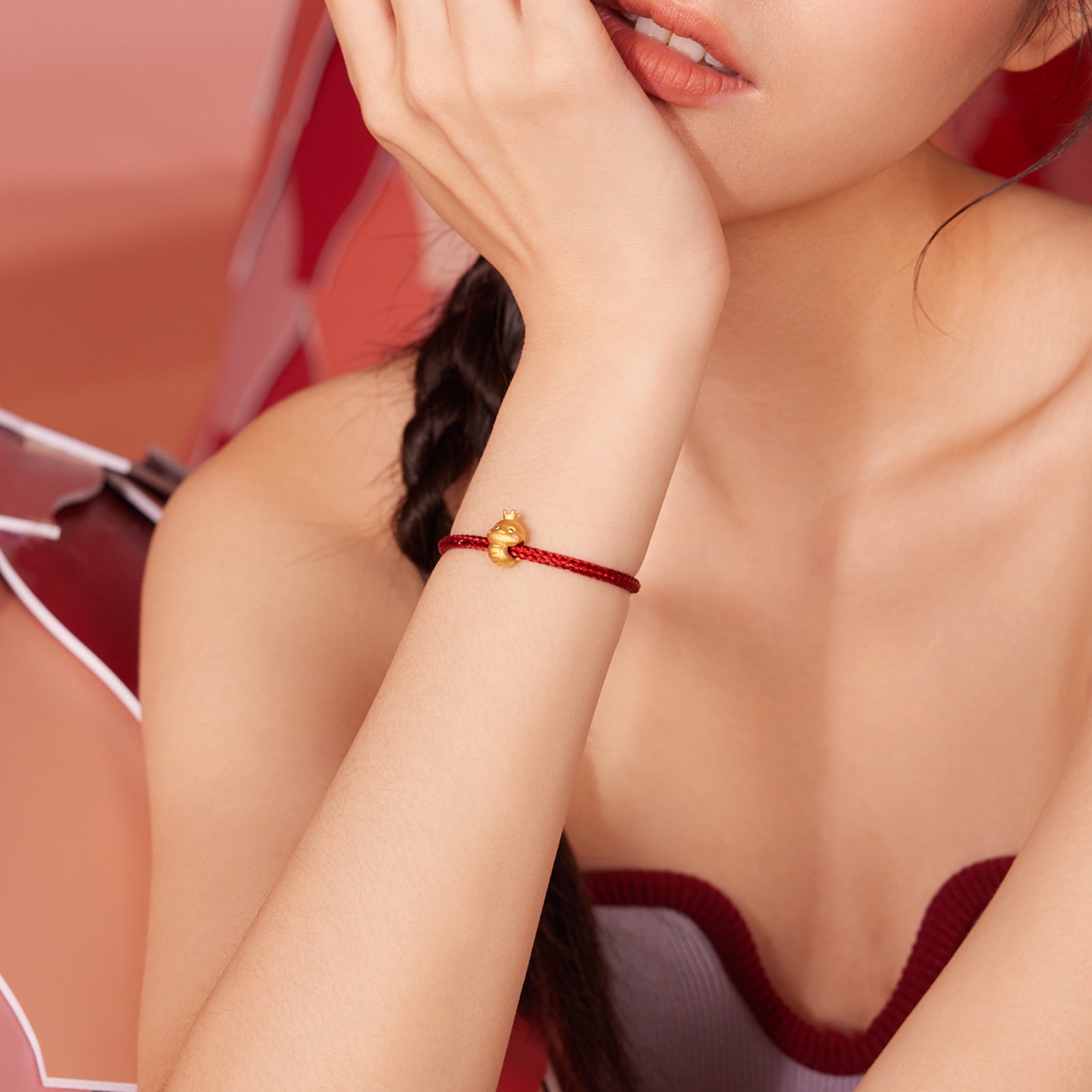 "Chinese Zodiac Snake" 24K Gold Charm Bracelet Snake 1-1.3g A1613097