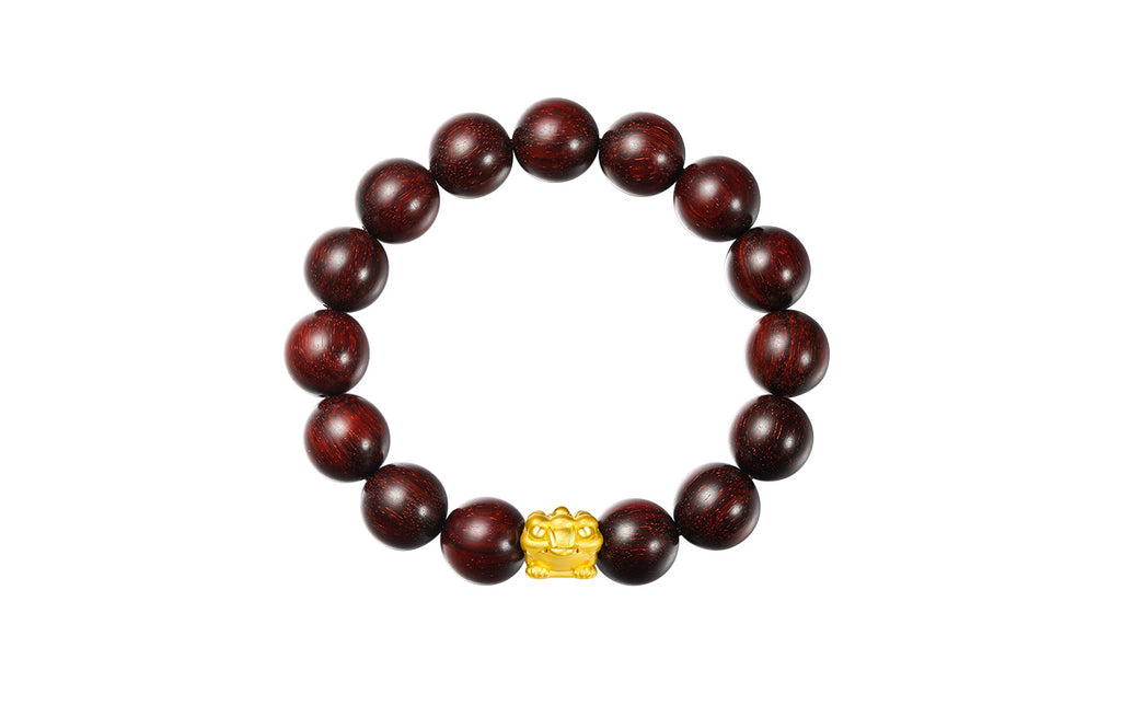 24K Gold Beaded Bracelet Sandalwood 1-1.2g ADXY193829