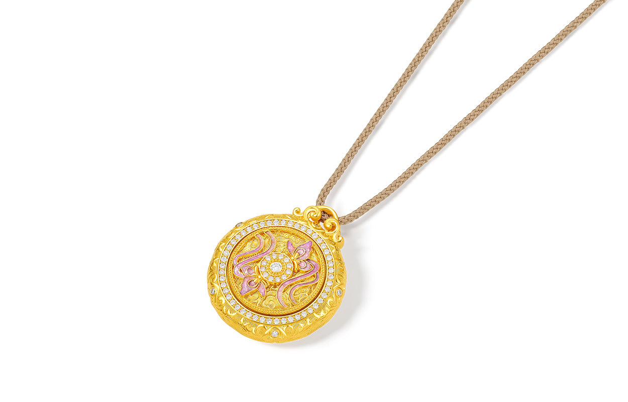"Chinese Culture Collection - Song Brocade" 24K Gold Pendant Necklace Diamond Butterfly 12.54-15.54g W0423106