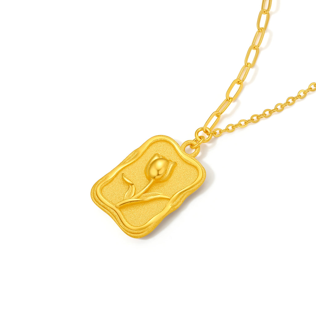 999 24K Gold Pendant Necklace Tulip 4.4-5g A0611952