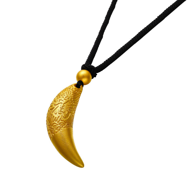 "Antiquity Gold" 999.9 24K Gold Pendant Necklace Crescent Moon 24-26g AA044176