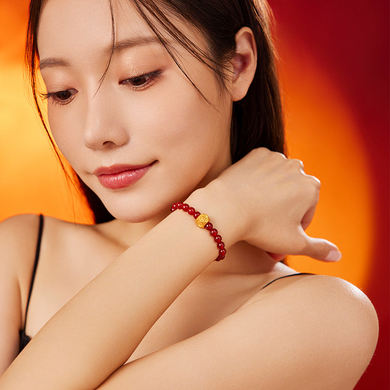 24K Gold Beaded Bracelet Agate 0.6-0.9g Cai A1911357