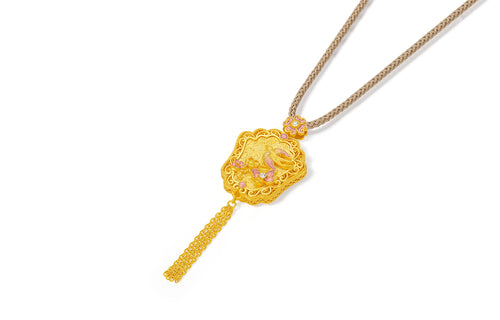 "Chinese Culture Collection - Song Brocade" 24K Gold Pendant Necklace Diamond Flower 14.09-16.59g W0423104