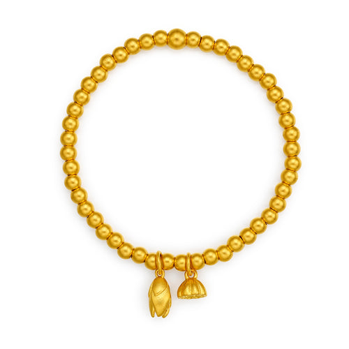 "Antiquity Gold" 999.9 24K Gold Beaded Bracelet Lotus 11-12g A198922