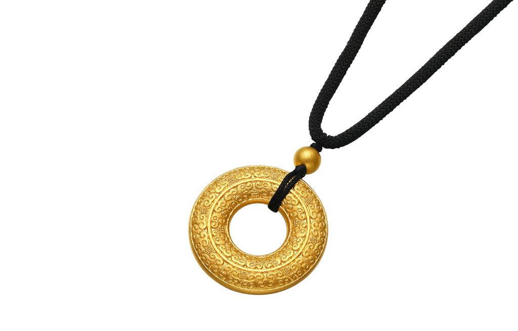 "Antiquity Gold" 999.9 24K Gold Pendant Necklace Peace Buckle 27-28g AA043248