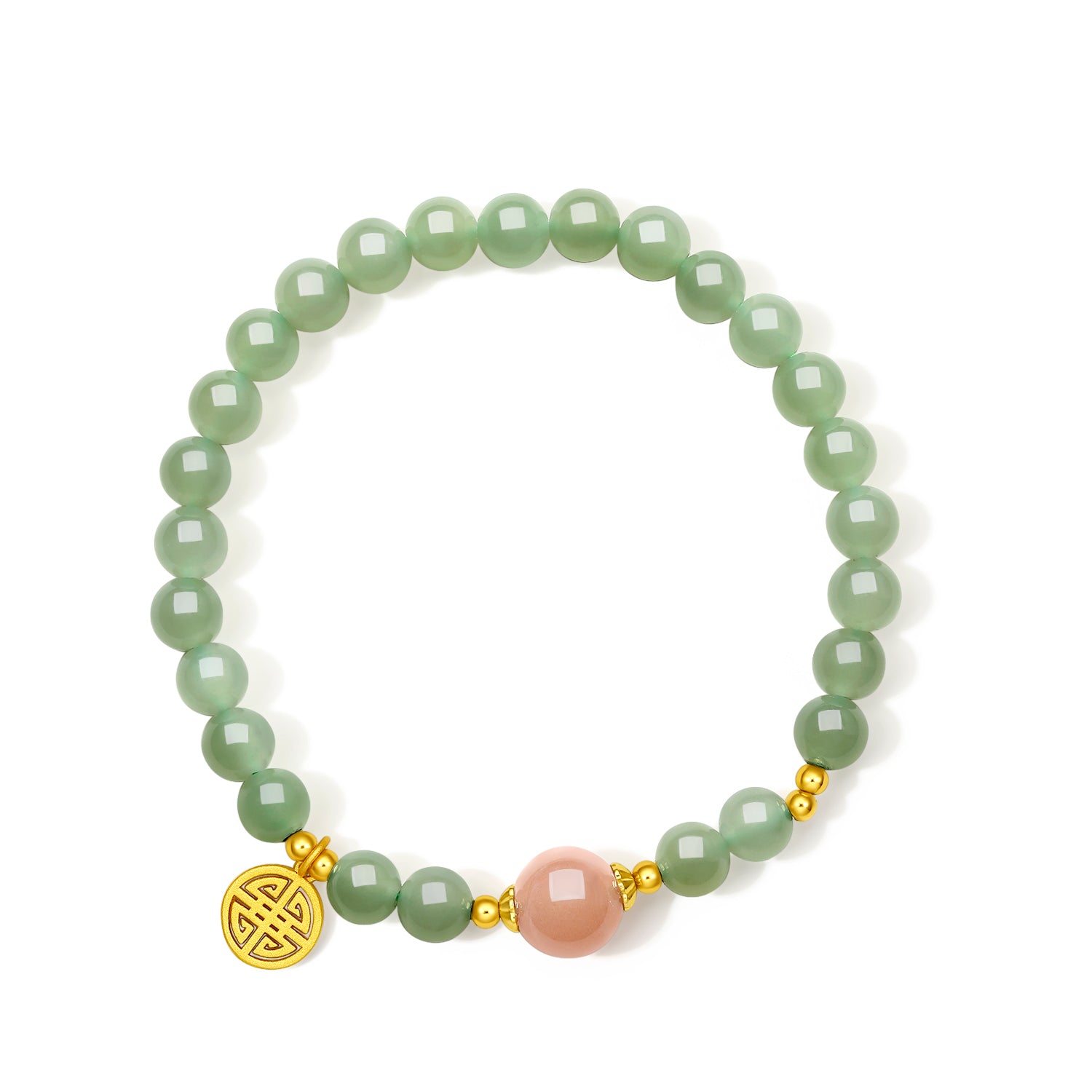 ZHOU LIU FU Jade Beaded Bracelet 925 Sterling Silver Blessing Fu Charm - Green Gemstone  Sunstone Jewelry for Women 7.5"J1911622