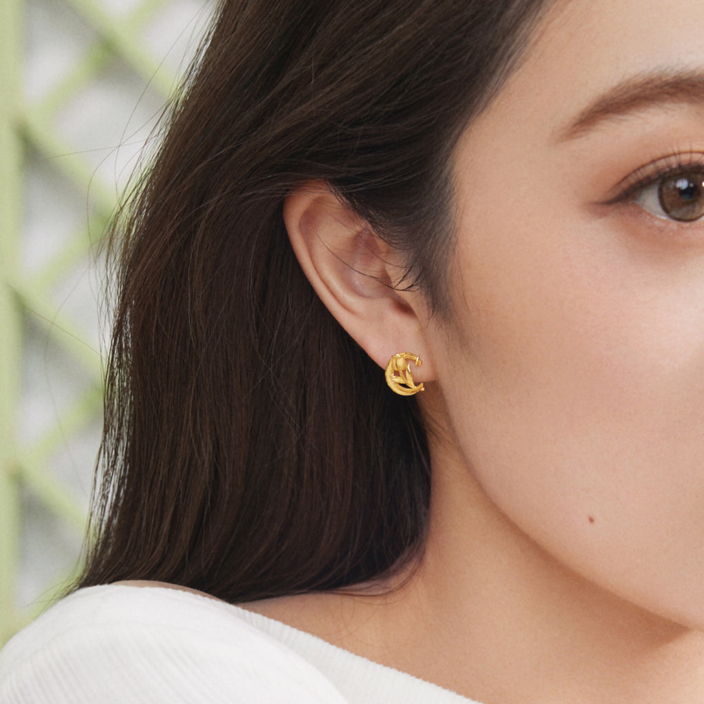 999 24K Gold Earrings Flower Moon 2.34-2.64g A0913046