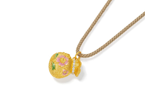 "Chinese Culture Collection - Song Brocade" 24K Gold Pendant Necklace Diamond Fortune Bag 6.25-8.25g W0423103