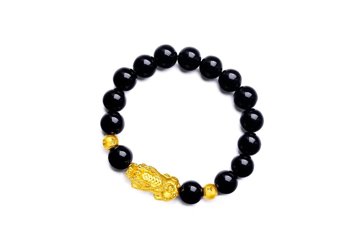 24K Gold Beaded Bracelet Agate Pixiu 4-4.3g ADMN193469