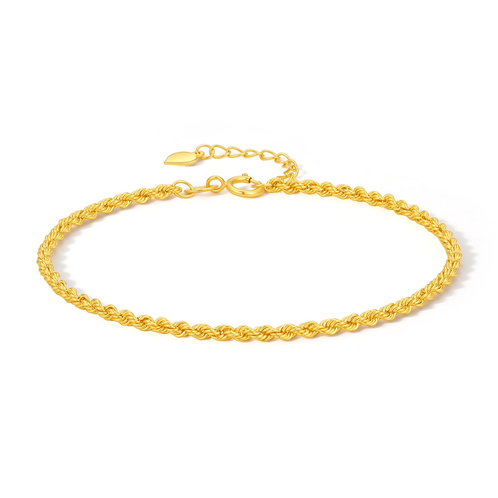 ZHOU LIU FU 18K Solid Gold Rope Chain Diamond Cut Bracelet, 6"-7" Minimalist Italian Jewelry for Women