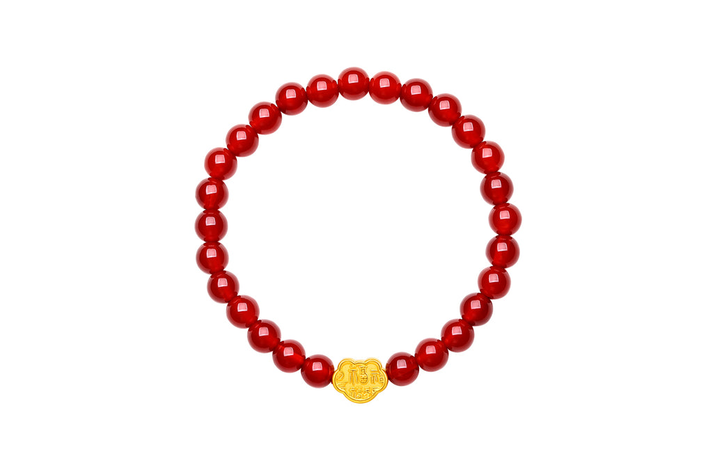 24K Gold Beaded Bracelet Agate 6-6.5mm Ruyi 0.35-0.5g A1911294