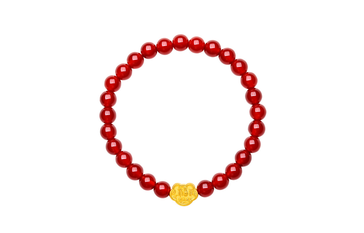 24K Gold Beaded Bracelet Agate 6-6.5mm Ruyi 0.35-0.5g A1911294