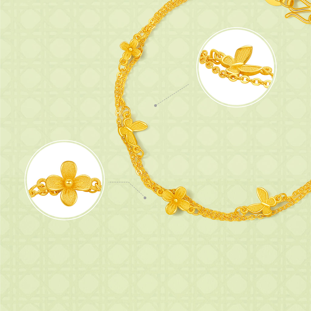 "Annie's Garden" 999 24K Gold Chain Bracelet Flower 2.6-2.9g A0713018
