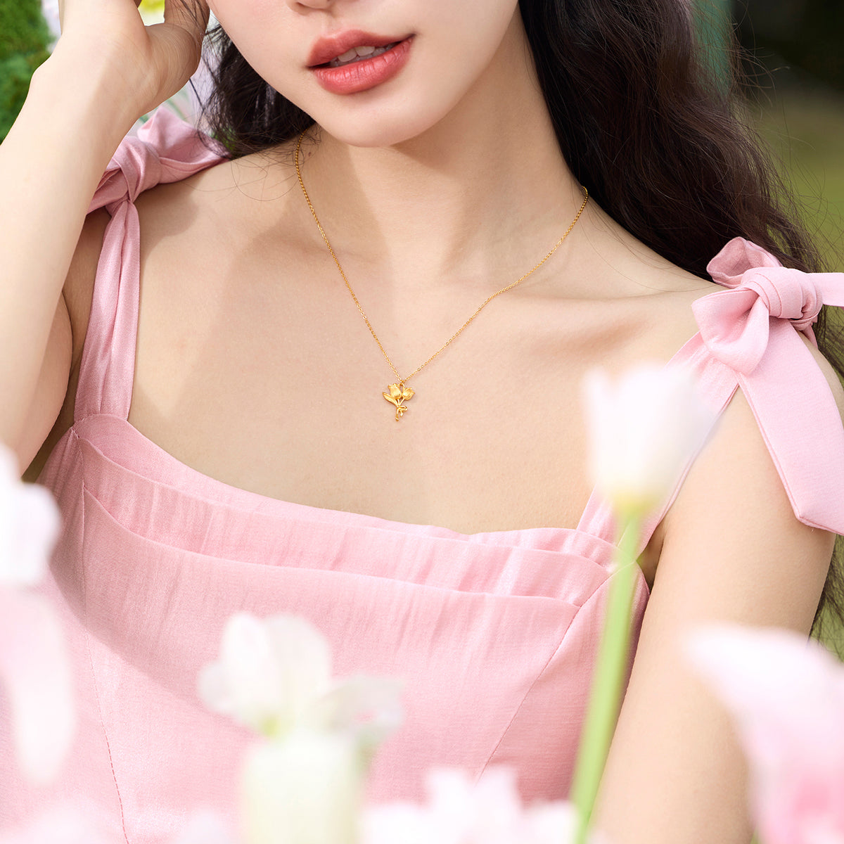 “Dream in the Garden” 24K Gold Chain Bracelet Flower 1.5-1.9g A0714995