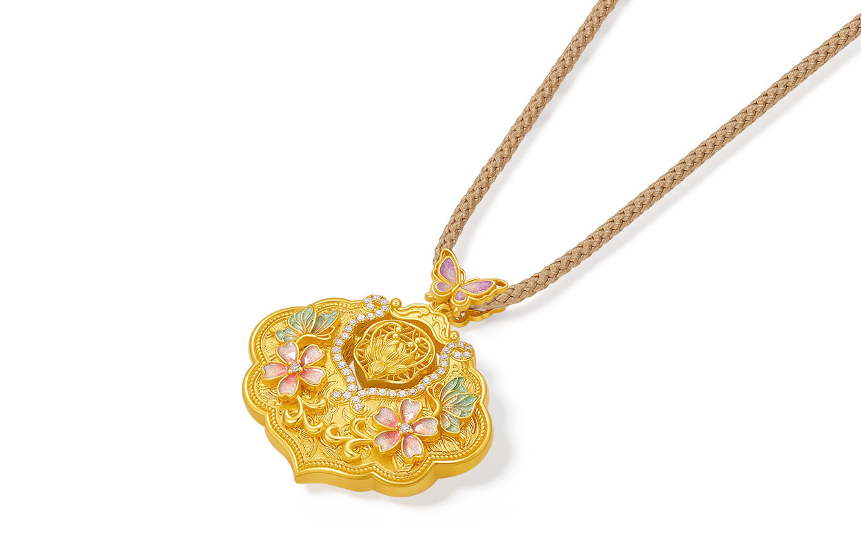 "Chinese Culture Collection - Song Brocade" 24K Gold Pendant Necklace Diamond Ruyi 17-20g W0423107