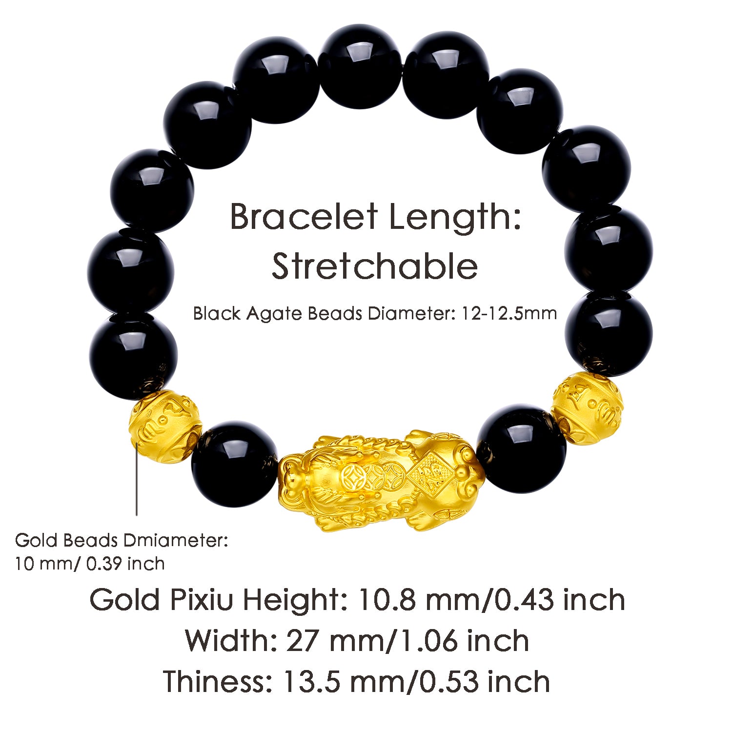 24K Gold Beaded Bracelet Agate Pixiu 4.4-4.8g ADMN193471