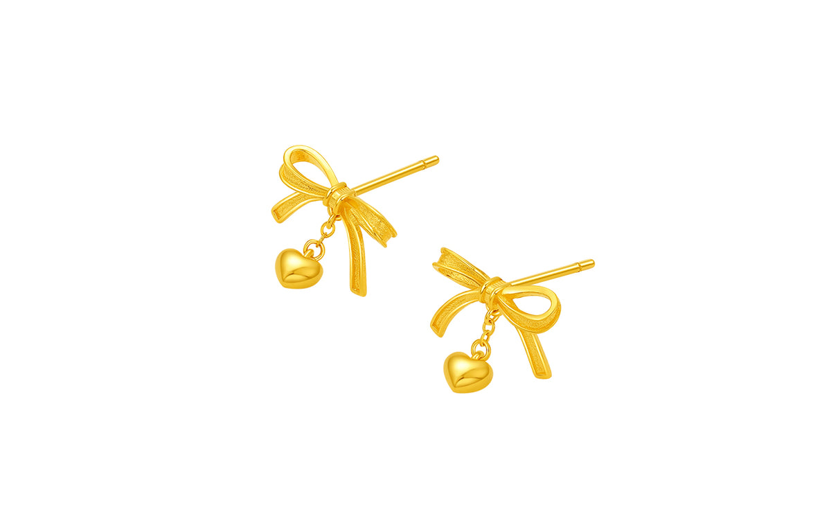 "Girl's Worries" 24K Gold Earrings Bow 2.15-2.55g A0915497
