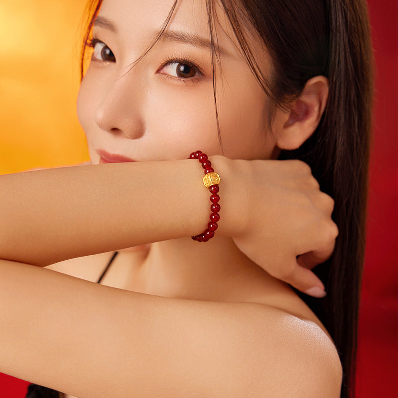 24K Gold Beaded Bracelet Agate 0.6-0.9g Shun 顺 A1911358