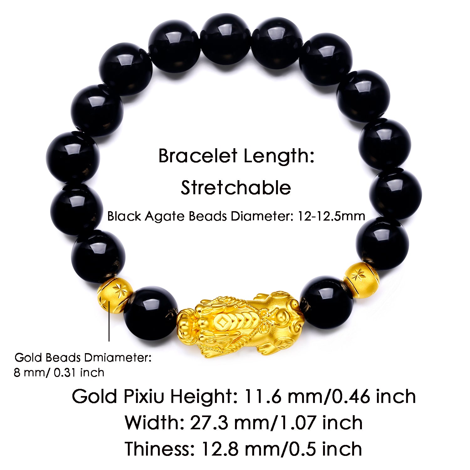 24K Gold Beaded Bracelet Agate Pixiu 4-4.3g ADMN193469