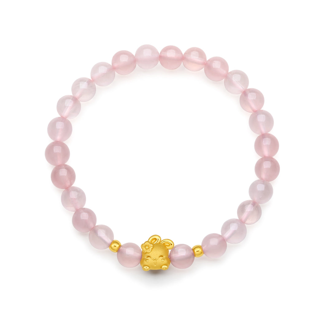 "Chinese Zodiac Rabbit" 24K Gold Beaded Bracelet Rose Quartz6.2-6.7mm Rabbit 0.42-0.65g A1911099