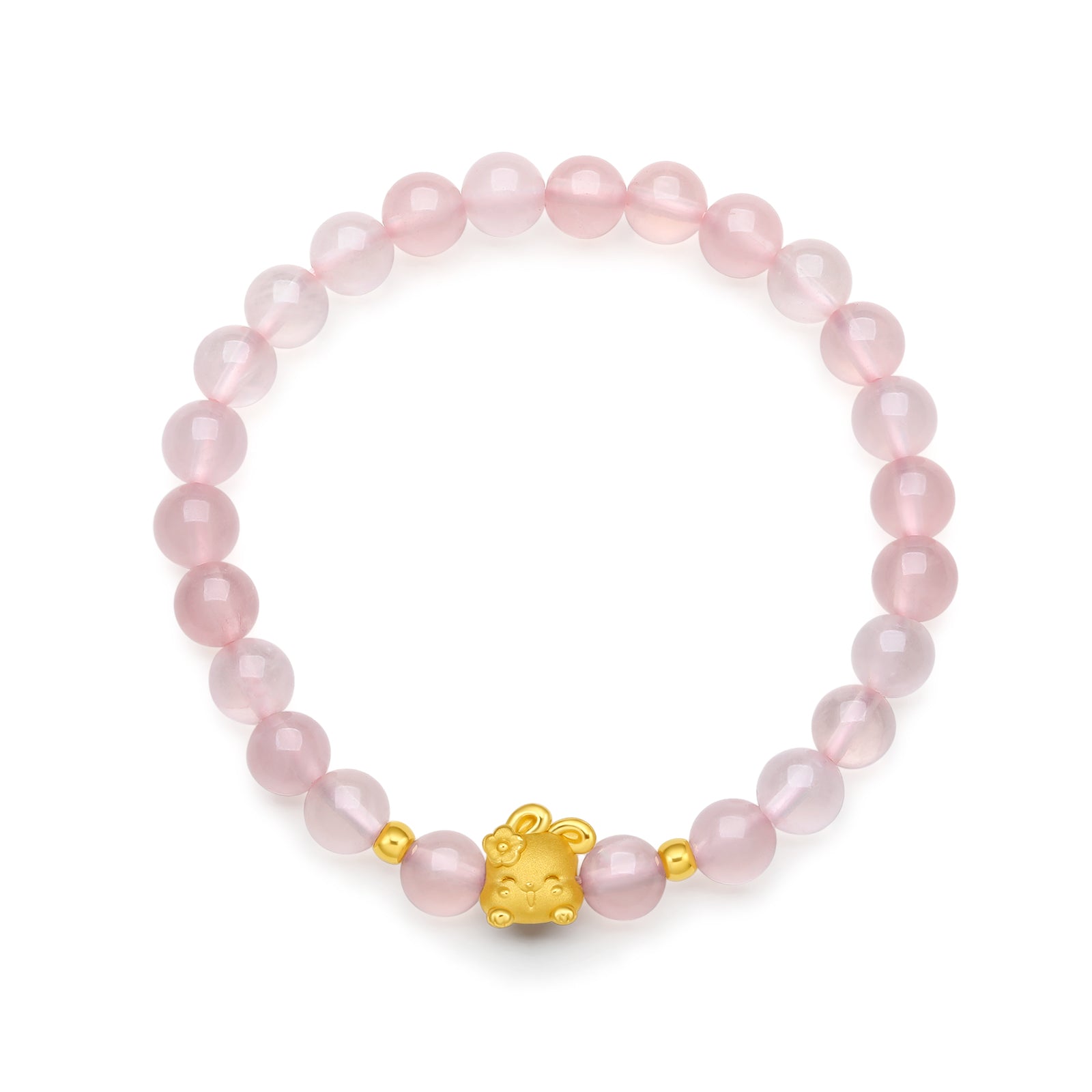 "Chinese Zodiac Rabbit" 24K Gold Beaded Bracelet Rose Quartz6.2-6.7mm Rabbit 0.42-0.65g A1911099