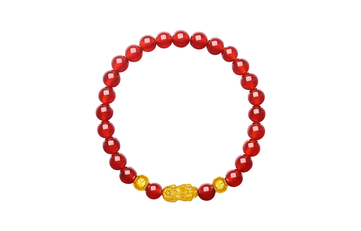 24K Gold Beaded Bracelet Agate 6-6.5mm Pixiu 1.1-1.4g A1910242