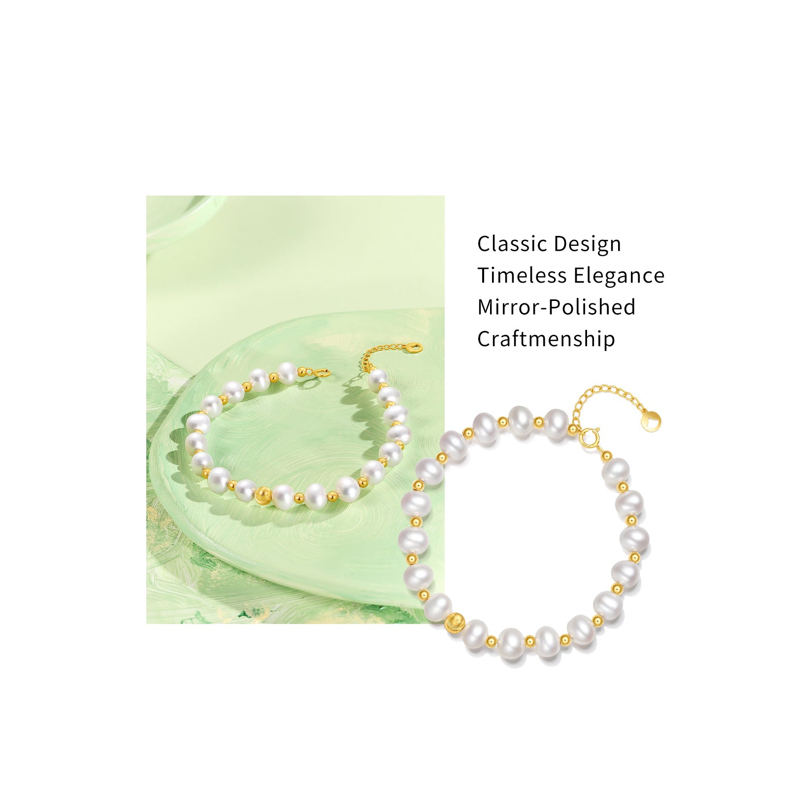 18K Gold Chain Bracelet Pearl 0.65-0.95g X0713026