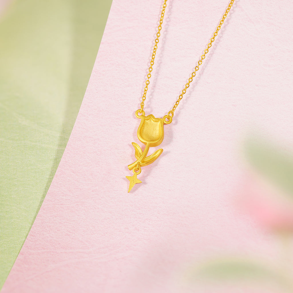 “Dream in the Garden” 999 24K Gold Pendant Necklace Flower 3.65-4.15g A0614926