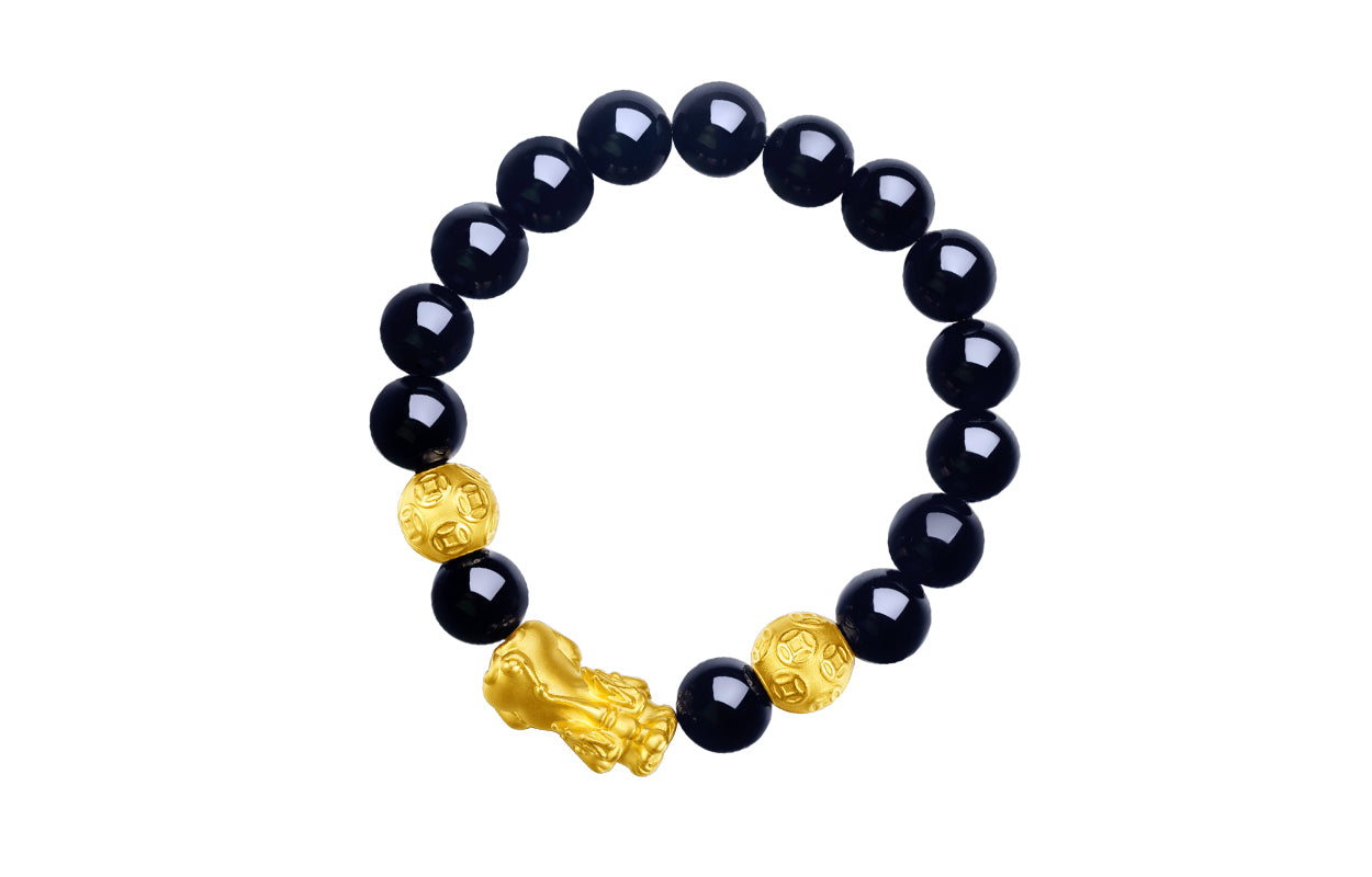 24K Gold Beaded Bracelet Agate Pixiu 3-3.3g ADMN19584