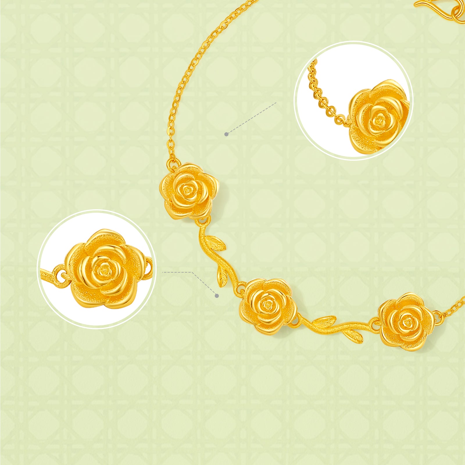 "Annie's Garden" 24K Gold Chain Bracelet Flower 3.5-4g A0713012