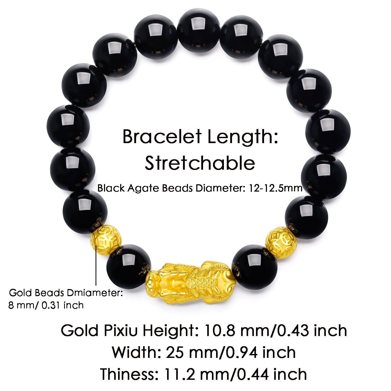 24K Gold Beaded Bracelet Agate Pixiu 3.2-3.6g ADMN194490