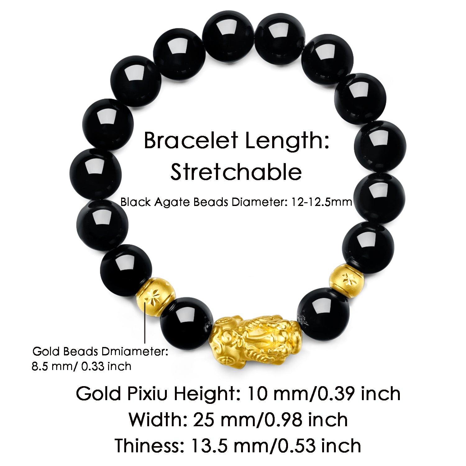 24K Gold Beaded Bracelet Agate Pixiu 3-3.4g ADMN19583