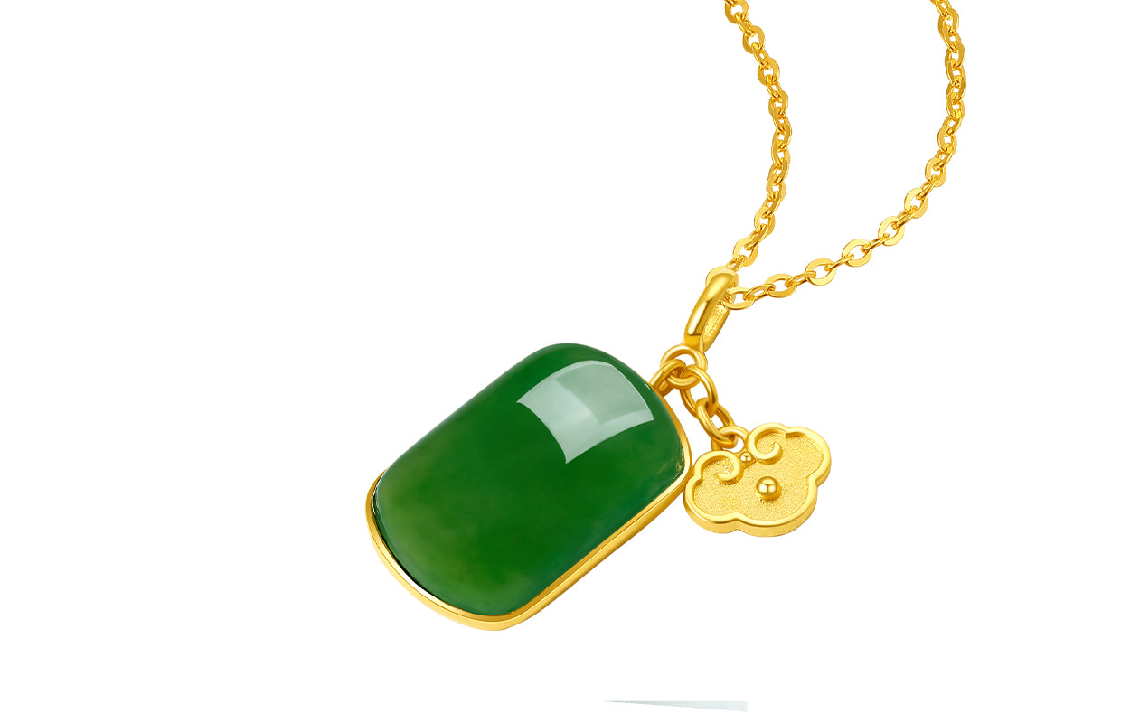 999.9 24K Gold Pendant Heitian Jade 0.8-1g Wu Shi Pai 无事牌 Y0411802