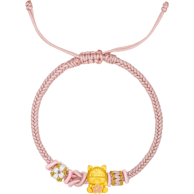'Year of the Horse'  24K Gold String Bracelet Horse Flower 0.7-1g 16cm-22cm A1715797