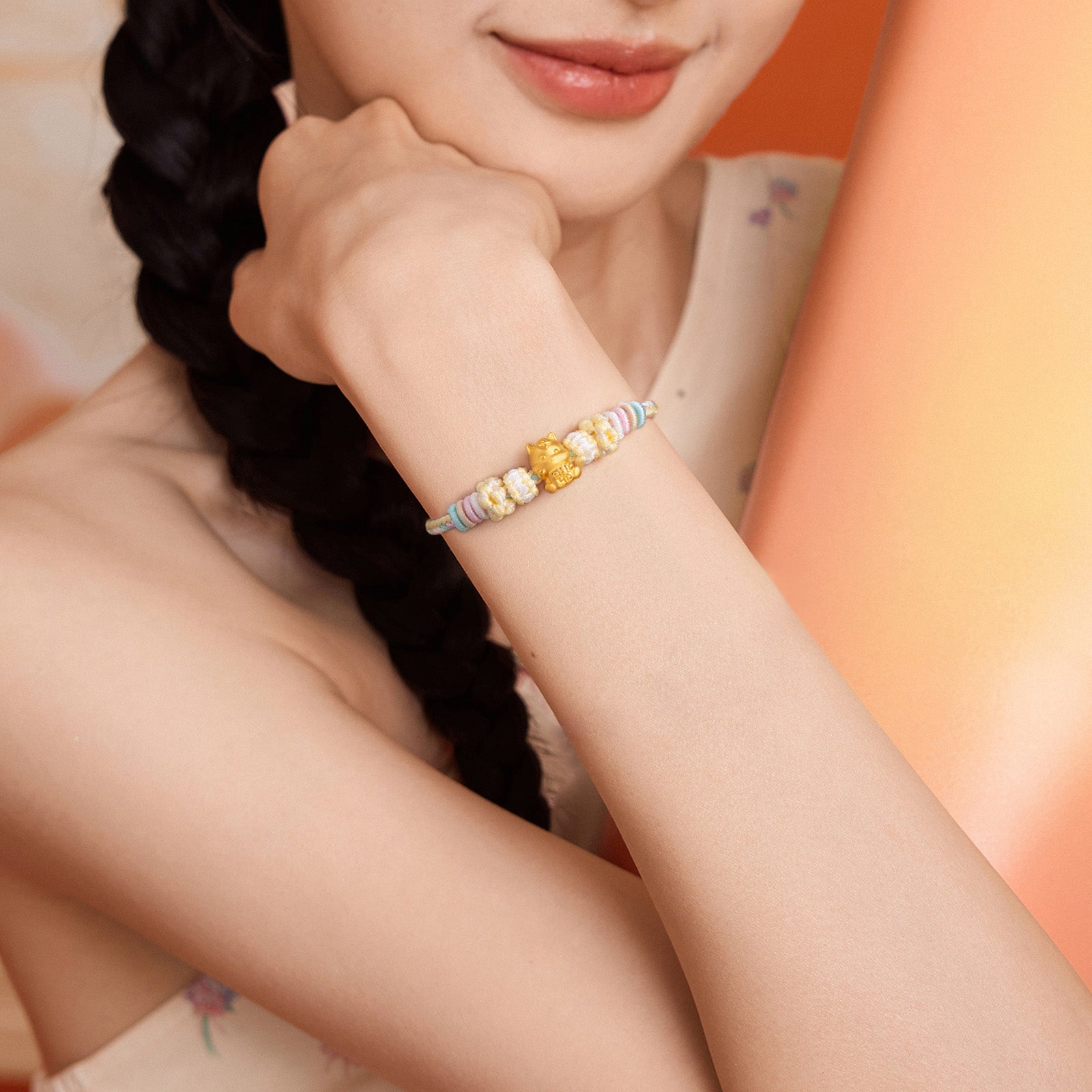 Year of the Horse' 24K Gold String Bracelet Horse 0.7-1g 16cm-22cm A1721169