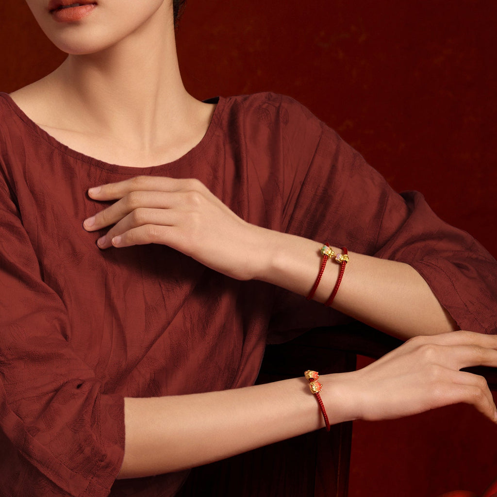 "Jiuhua Mountain" 24K Gold Charm Bracelet Ksitigarbha's Mount Diting 17cm & 19cm A1615443