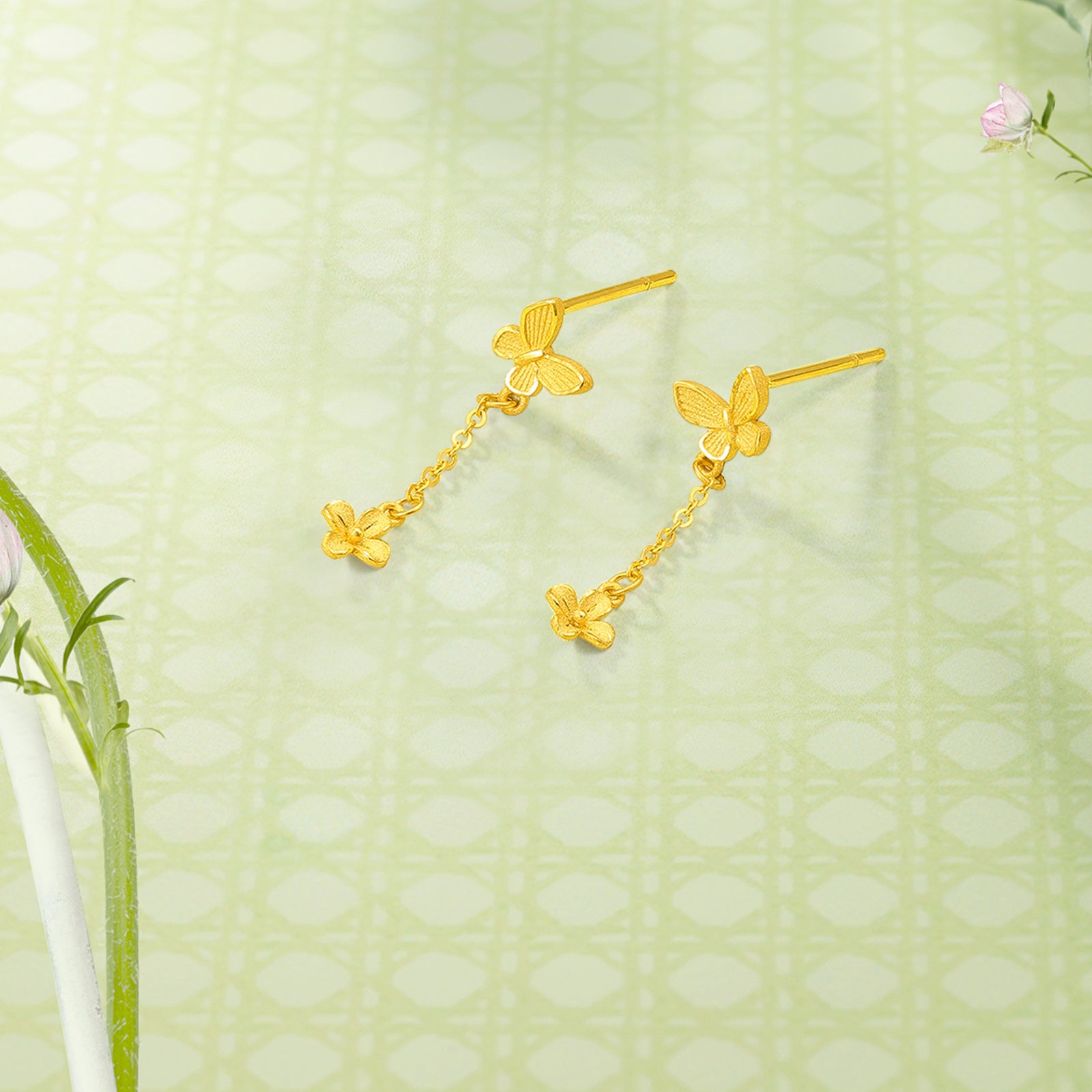 "Annie's Garden" 999 24K Gold Earrings Flower 1.5-1.8g A0913019