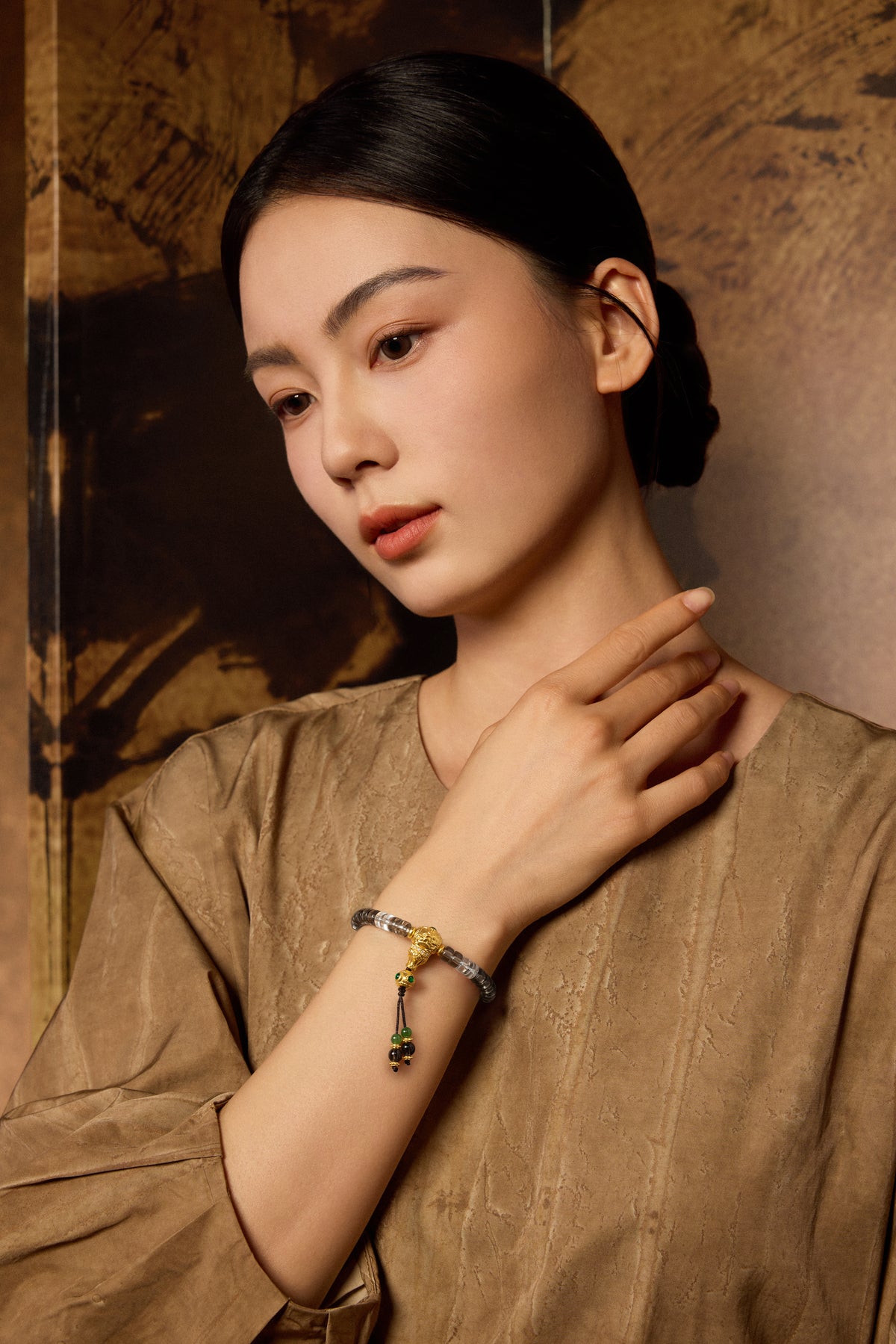 "Chinese Culture Collection - Dan Qing" 999 24K Gold Beaded Bracelet Crystal 6-6.5*3.2-3.7mm Crystal 5-5.5mm Crystal 0.0054ct Coin 4.5-6.5g J1950069