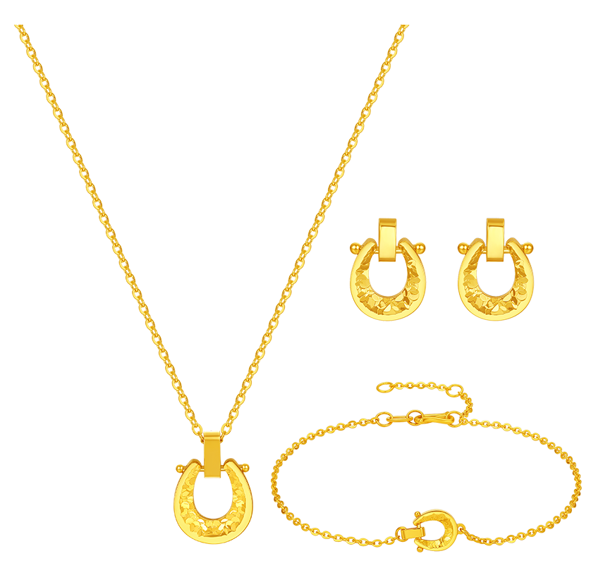 'Year of the Horse'  24K Gold Pendant Necklace/Bracelet/Stud Earrings Horseshoe A0615537 A0615538 A0615539