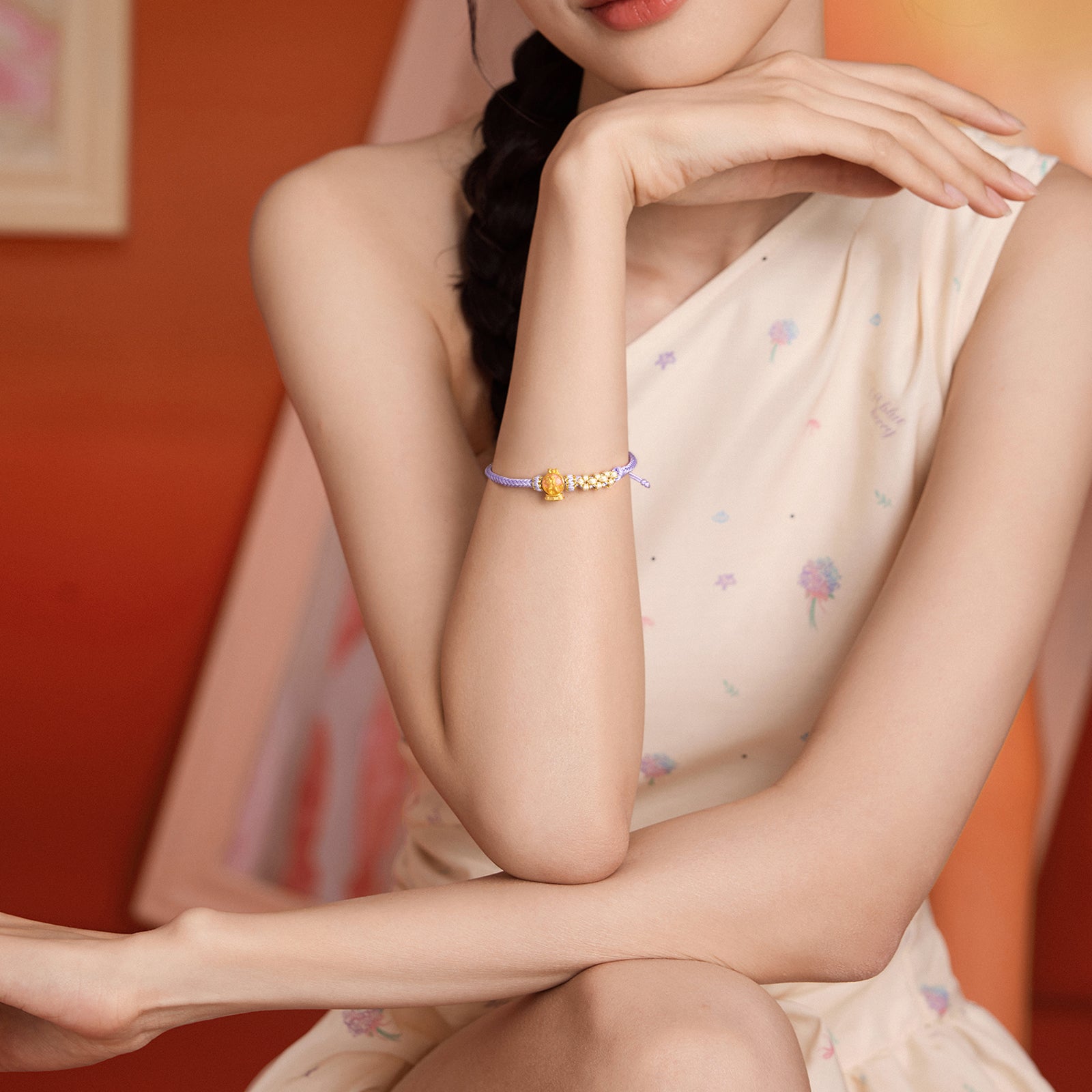 'Year of the Horse'  24K Gold String Bracelet Horse Crystal Ball 0.7-1g 16cm-22cm A1715751