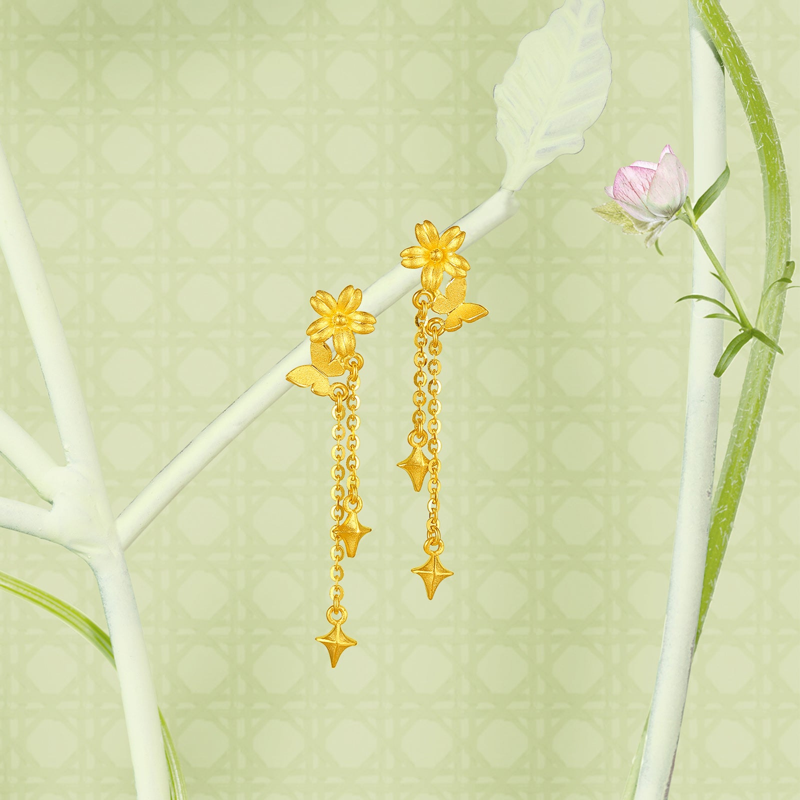 "Annie's Garden" 999 24K Gold Earrings Flower 2.4-2.9g A0913065