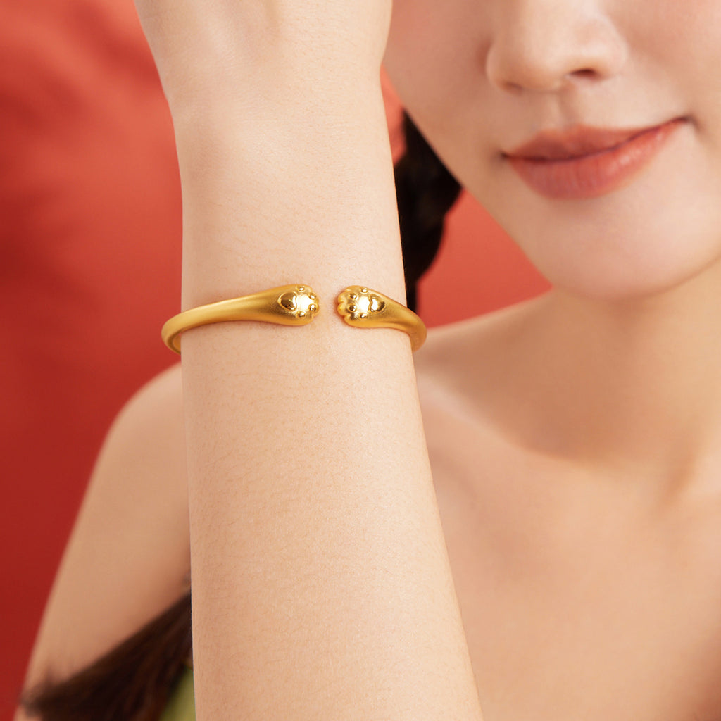 999 24K Gold Bangle Bracelet Cat's paw 32.5-33.6g A1012538