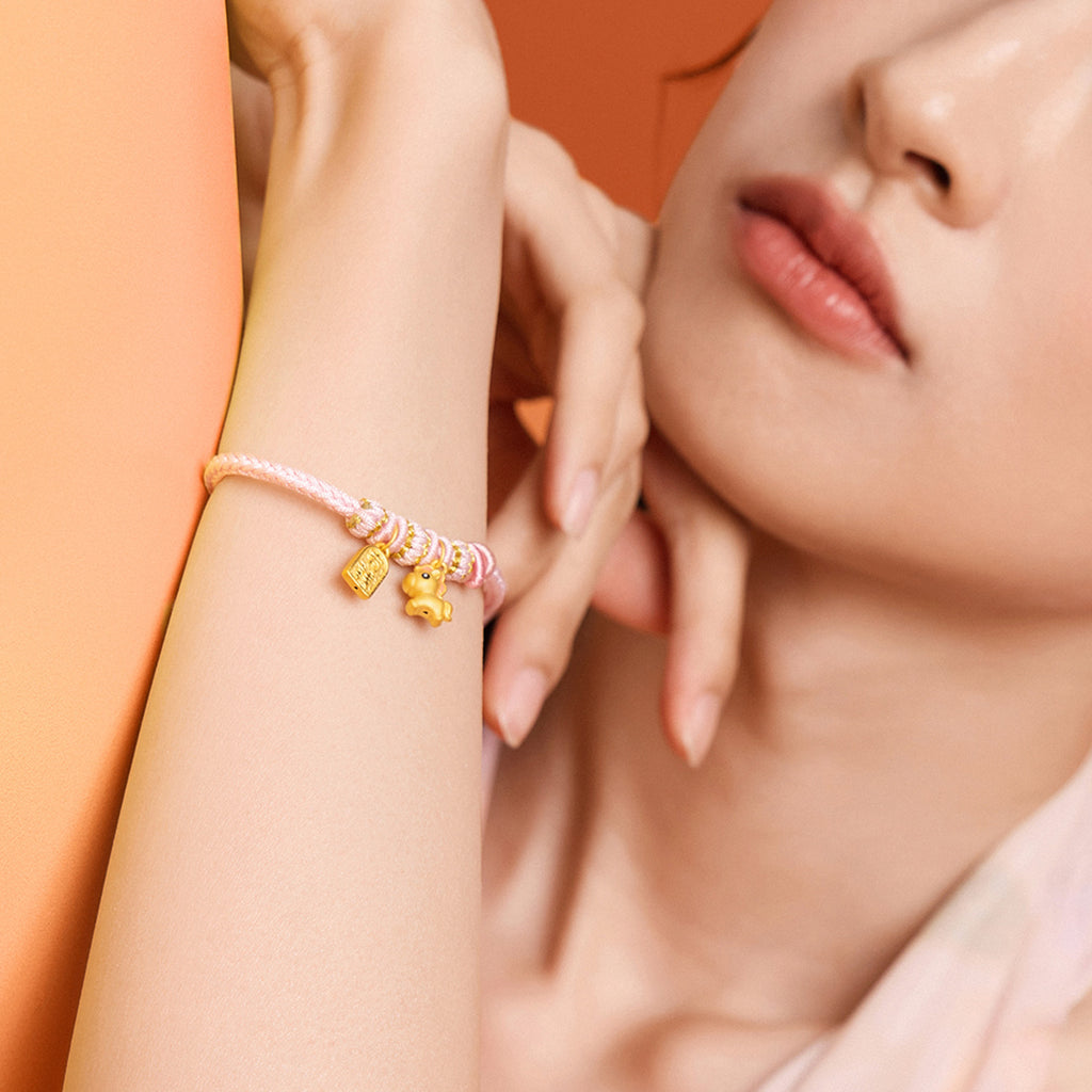 'Year of the Horse' 24K Gold String Bracelet Horse Yuanbao 1-1.3g 16cm-22cm A1715525